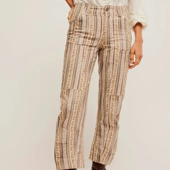 We The Free Super Sonic Stripe Print Low Rise Slim Utility Pants Grey Combo - Picture 2 of 10